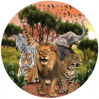 JUNGLE SAFARI ANIMALS LION ZEBRA CHEETAH GIRAFFE PARTY SUPPLIES ROUND BIRTHDAY PERSONALISED BANNER BACKDROP DECORATION