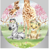 ANIMALS FLOWERS CHERRY BLOSSOMS FOREST JUNGLE GIRAFE ZEBRA PARTY SUPPLIES ROUND BIRTHDAY PERSONALISED BANNER BACKDROP DECORATION