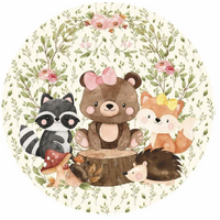 ANIMALS WOODLAND GATHERING FOX RACOON BEAR BOWS PARTY SUPPLIES ROUND BIRTHDAY PERSONALISED BANNER BACKDROP DECORATION
