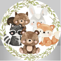 ANIMALS WREATH FOX BEAR RABBIT RACOON PARTY SUPPLIES ROUND BIRTHDAY PERSONALISED BANNER BACKDROP DECORATION