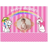 ARISTOCAT MARIE CAT PINK RAINBOW PERSONALISED BIRTHDAY PARTY SUPPLIES BANNER BACKDROP DECORATION