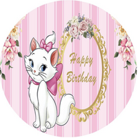 DISNEY ARISTOCATS MARIE STRIPES FLOWERS PINK BOW PARTY SUPPLIES ROUND BIRTHDAY PERSONALISED BANNER BACKDROP DECORATION