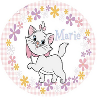 DISNEY ARISTOCATS MARIE FLOWERS PURPLE ORANGE PINK PARTY SUPPLIES ROUND BIRTHDAY PERSONALISED BANNER BACKDROP DECORATION