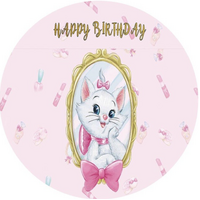 DISNEY ARISTOCATS MARIE MIRROR SELFIE PINK BOW LIPSTICK PARTY SUPPLIES ROUND BIRTHDAY PERSONALISED BANNER BACKDROP DECORATION