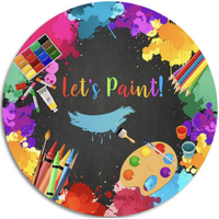 ART LET'S PAINT CRAYONS PENCILS PASTELS DRAWING PARTY SUPPLIES ROUND BIRTHDAY PERSONALISED BANNER BACKDROP DECORATION
