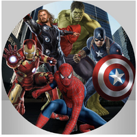 AVENGERS SPIDER MAN HULK THOR IRON MAN CAPTAIN AMERICA PARTY SUPPLIES ROUND BIRTHDAY PERSONALISED BANNER BACKDROP DECORATION