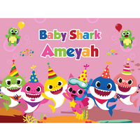 BABY SHARK PINK TURTLE PERSONALISED BIRTHDAY PARTY BANNER BACKDROP BACKGROUND