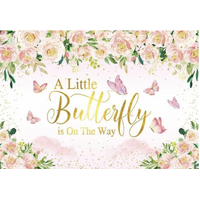 BABY SHOWER BUTTERFLIES ROSES FLOWERS GOLD CONFETTI PERSONALISED PARTY SUPPLIES BANNER BACKDROP DECORATION