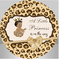 BABY SHOWER LITTLE PRINCESS CHEETAH PRINT CROWN BOW PARTY SUPPLIES ROUND PERSONALISED BANNER BACKDROP DECORATION