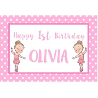 BALLERINA PERSONALISED 1ST BIRTHDAY PARTY SUPPLIES BANNER BACKDROP DECORATION