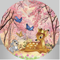 BAMBI PINK FOREST BLUEBIRDS PARTY SUPPLIES ROUND BIRTHDAY PERSONALISED BANNER BACKDROP DECORATION