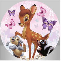 DISNEY BAMBI MRS. THUMPER FLOWER BUTTERFLIES PARTY SUPPLIES ROUND BIRTHDAY PERSONALISED BANNER BACKDROP DECORATION