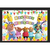 BANANAS IN PYJAMAS BEARS COLOURFUL PERSONALISED BIRTHDAY PARTY BANNER BACKDROP
