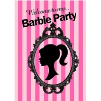 BARBIE STRIPES GIRL SILHOUETTE CAMEO PERSONALISED BIRTHDAY PARTY SUPPLIES BANNER BACKDROP DECORATION