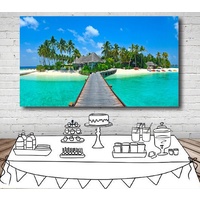 BEACH TROPICAL ISLAND PERSONALISED BIRTHDAY PARTY SUPPLIES BANNER BACKDROP DECORATION