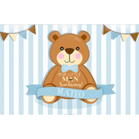 TEDDY BEAR BLUE STRIPE PERSONALISED BABY SHOWER PARTY SUPPLIES BANNER BACKDROP DECORATION
