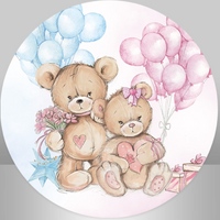 CARE BEARS HEARTS BALLOONS FLOWERS PINK BLUE PARTY SUPPLIES ROUND BIRTHDAY PERSONALISED BANNER BACKDROP DECORATION