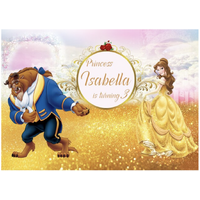 BEAUTY AND THE BEAST BELLE PERSONALISED BIRTHDAY PARTY BANNER BACKDROP BACKGROUND