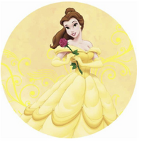 DISNEY BEAUTY BEAST PRINCESS BELLE ROSE YELLOW GOLD PARTY SUPPLIES ROUND BIRTHDAY PERSONALISED BANNER BACKDROP DECORATION