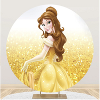 DISNEY BEAUTY BEAST BELLE YELLOW GOLD GLITTER DRESS PARTY SUPPLIES ROUND BIRTHDAY PERSONALISED BANNER BACKDROP DECORATION