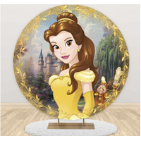 DISNEY BEAUTY BEAST BELLE CLOGSWORTH LUMIERE PARTY SUPPLIES ROUND BIRTHDAY PERSONALISED BANNER BACKDROP DECORATION