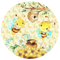 BEES HONEY TREES FLOWERS HEXAGON PARTY SUPPLIES ROUND BIRTHDAY PERSONALISED BANNER BACKDROP DECORATION