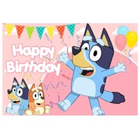 BLUEY BLUE HEELER PUPPY PINK PERSONALISED BIRTHDAY PARTY SUPPLIES BANNER BACKDROP DECORATION