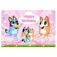 BLUEY BLUE HEELER PUPPY PINK GIRL PERSONALISED BIRTHDAY PARTY BANNER BACKDROP BACKGROUND