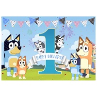 BLUEY BLUE HEELER PUPPY 1ST FIRST PERSONALISED BIRTHDAY PARTY SUPPLIES BANNER BACKDROP DECORATION