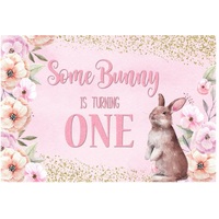BUNNY RABBIT FLOWERS PERSONALISED 1ST BIRTHDAY PARTY SUPPLIES BANNER BACKDROP DECORATION
