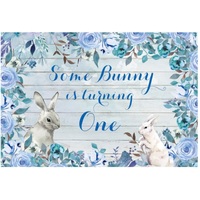 BUNNY RABBIT BLUE FLOWERS PERSONALISED 1ST BIRTHDAY PARTY SUPPLIES BANNER BACKDROP DECORATION