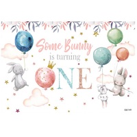 BUNNY RABBIT WITH BALLOONS PERSONALISED BIRTHDAY PARTY SUPPLIES BANNER BACKDROP DECORATION