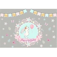 BUNNY RABBIT & BUTTERFLIES PERSONALISED BIRTHDAY PARTY SUPPLIES BANNER BACKDROP DECORATION