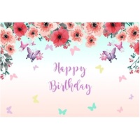 BUTTERFLIES & FLOWERS PERSONALISED BIRTHDAY PARTY SUPPLIES BANNER BACKDROP DECORATION