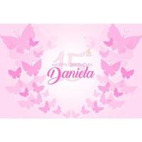 PINK BUTTERFLY PERSONALISED BIRTHDAY PARTY SUPPLIES BANNER BACKDROP DECORATION
