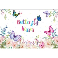 BUTTERFLY KISSES FLOWERS PERSONALISED BIRTHDAY PARTY SUPPLIES BANNER BACKDROP DECORATION