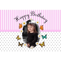 BUTTERFLY & FLOWERS PERSONALISED BIRTHDAY PARTY SUPPLIES BANNER BACKDROP DECORATION