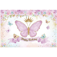 BUTTERFLY GOLD GLITTER CROWN FLOWERS ROSES PERSONALISED BIRTHDAY PARTY SUPPLIES SUPPLIES BANNER BACKDROP DECORATION