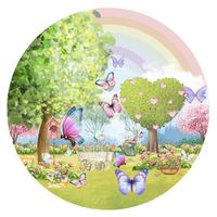 BUTTERFLY FOREST PARTY SUPPLIES ROUND BIRTHDAY PERSONALISED BANNER BACKDROP DECORATION