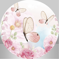 BUTTERFLY PINK FLOWERS ROSES PARTY SUPPLIES ROUND BIRTHDAY PERSONALISED BANNER BACKDROP DECORATION