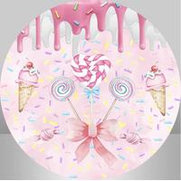 CANDY LOLLIES LOLLIPOP ICE CREAM FROSTING SPRINKLES PARTY SUPPLIES ROUND BIRTHDAY PERSONALISED BANNER BACKDROP DECORATION