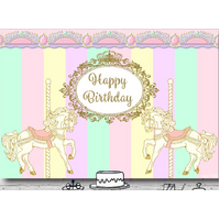 CAROUSEL HORSE MERRY GO ROUND BIRTHDAY PARTY SUPPLIES BANNER BACKDROP DECORATION