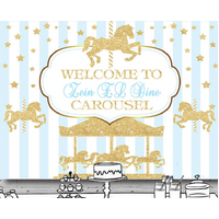 CAROUSEL HORSE MERRY GO ROUND BIRTHDAY PARTY BANNER BACKDROP BACKGROUND