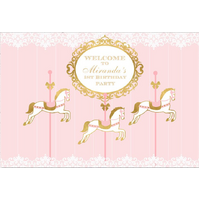 CAROUSEL HORSE MERRY GO ROUND BIRTHDAY PARTY SUPPLIES BANNER BACKDROP DECORATION