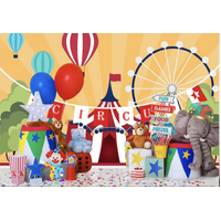 CIRCUS TENT STUFFED ANIMALS BALLOONS ELEPHANT PERSONALISED BIRTHDAY PARTY SUPPLIES BANNER BACKDROP DECORATION