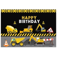 CONSTRUCTION TRUCKS PERSONALISED BIRTHDAY PARTY BANNER BACKDROP BACKGROUND