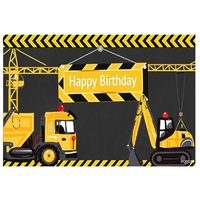CONSTRUCTION TRUCKS PERSONALISED BIRTHDAY PARTY SUPPLIES BANNER BACKDROP DECORATION