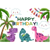 DINOSAUR BABY ANIMAL GREEN PINK PURPLE PERSONALISED BIRTHDAY PARTY BANNER BACKDROP BACKGROUND