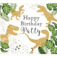 DINOSAUR GREEN GOLD GLITTER JUNGLE PERSONALISED BIRTHDAY PARTY BANNER BACKDROP BACKGROUND