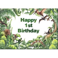 DINOSAUR JUNGLE PREHISTORIC PERSONALISED BIRTHDAY PARTY BANNER BACKDROP BACKGROUND
